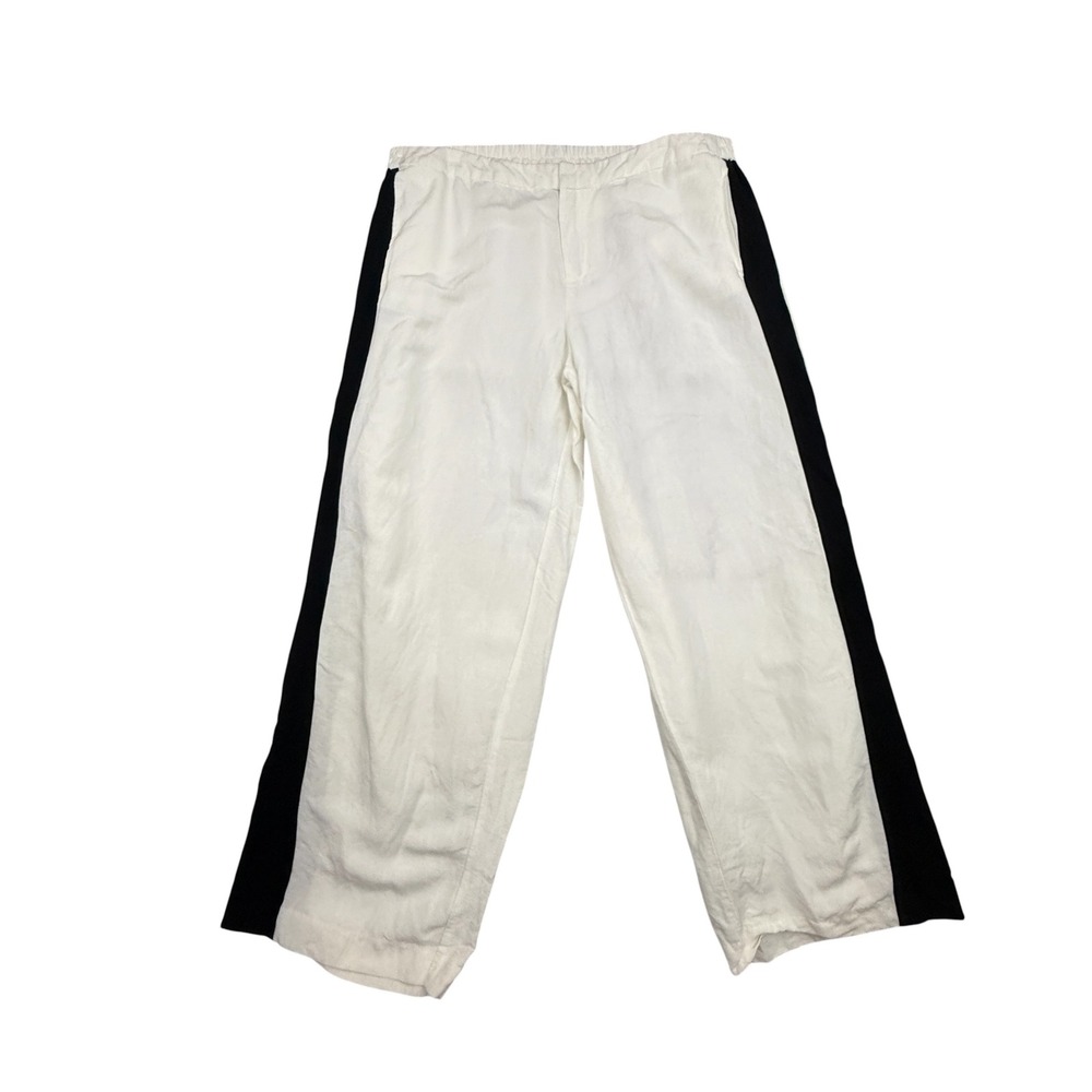 Lane Bryant Wide Leg Pants Women 18/20 White Casual Linen Blend Side Stripe